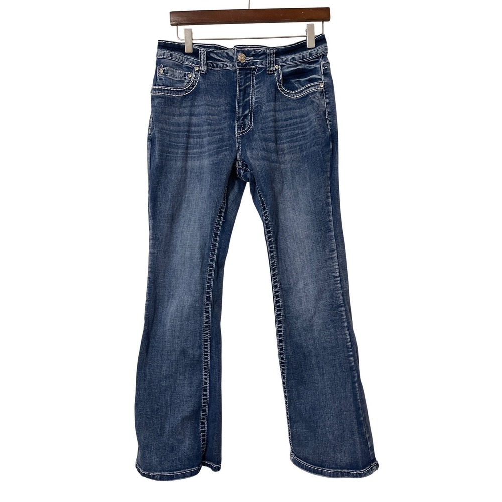 T&Y Fashion Embellished Cross Jeans 11/12 Blue Y2K McBling Western Cowgirl Flare